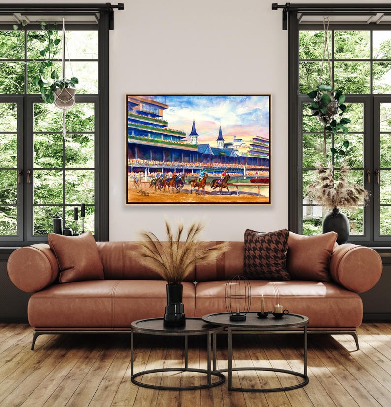 Kentucky Derby Golden Hour Sunset Over Churchill Downs | Horse Racing Watercolor Print | Lexington KY Equestrian Art by Aimee Griffith imagem 9