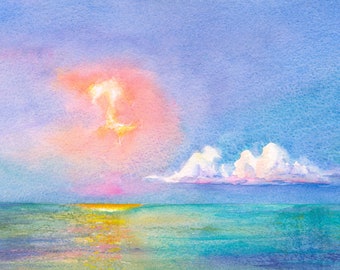 Heaven's Embrace: A Tranquil Painting of Sun and Sea