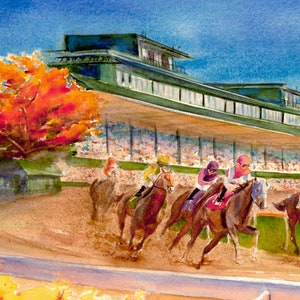 Detail shot. Keeneland Race Track Fall Meet II - Watercolor Art Print Kentucky horse racing, watercolor equestrian art print