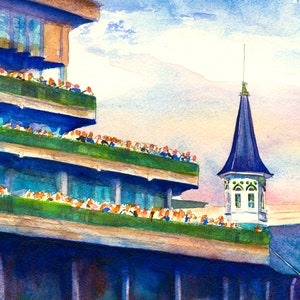 Kentucky Derby late afternoon almost sunset Churchill Downs, vibrant horse racing print, Equestrian decor, derby gift, Kentucky gift, Louisville art, Derby party, Derby memorabilia, Aimee Griffith, official artist of the Kentucky Derby, roses