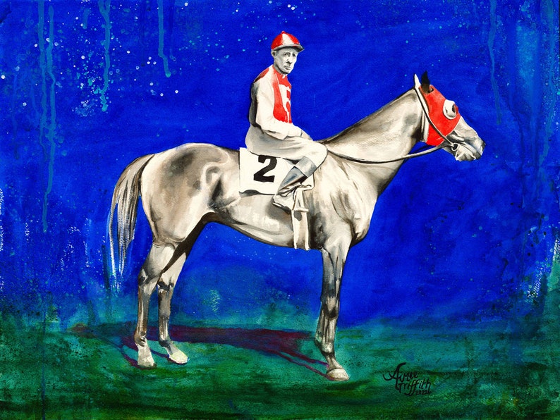 Seabiscuit Modern Horse Watercolor Painting Print image 1