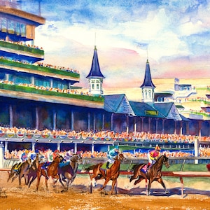 The Kentucky Derby Golden Hour - Sunset over Churchill Downs, horse racing print