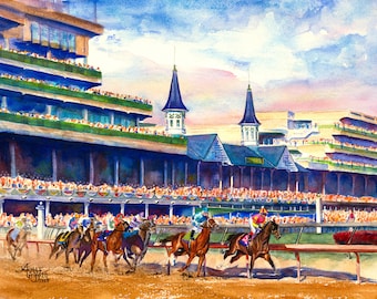 The Kentucky Derby Golden Hour - Sunset over Churchill Downs, horse racing print