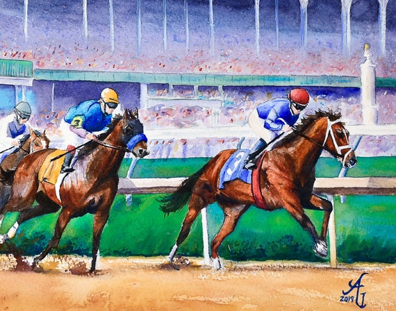 Horse Racing Art Print from Painting | Home Wall Decor | Drawing, Gifts  11x14