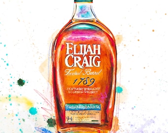 Elijah Craig Toasted Barrel bourbon bottle watercolor painting print Kentucky bourbon art & gifts