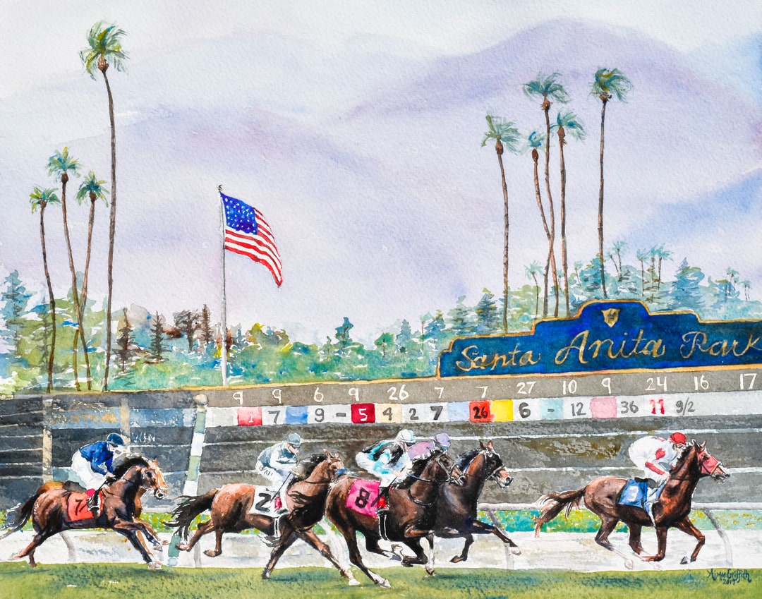 Racing to Glory: Thoroughbreds at Santa Anita Horse Racing Artwork