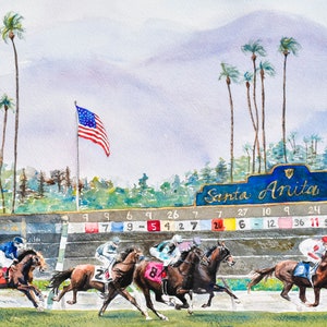 Racing to Glory: Thoroughbreds at Santa Anita horse racing artwork