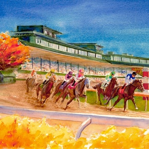 Keeneland Race Track Fall Meet II - Watercolor Art Print Kentucky horse racing, watercolor equestrian art print