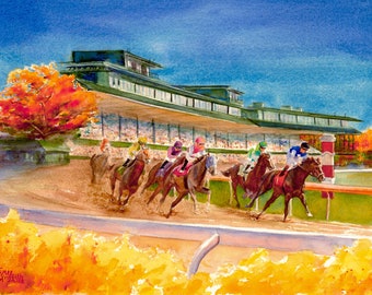 Keeneland Race Track Fall Meet II - Watercolor Art Print Kentucky horse racing, watercolor equestrian art print