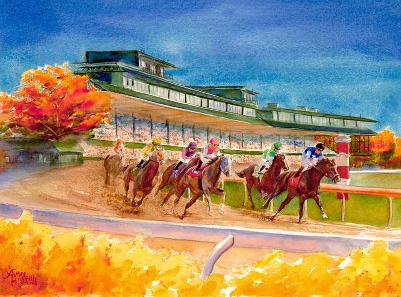 Keeneland Race Track Fall Meet II - Watercolor Art Print Kentucky horse racing, watercolor equestrian art print