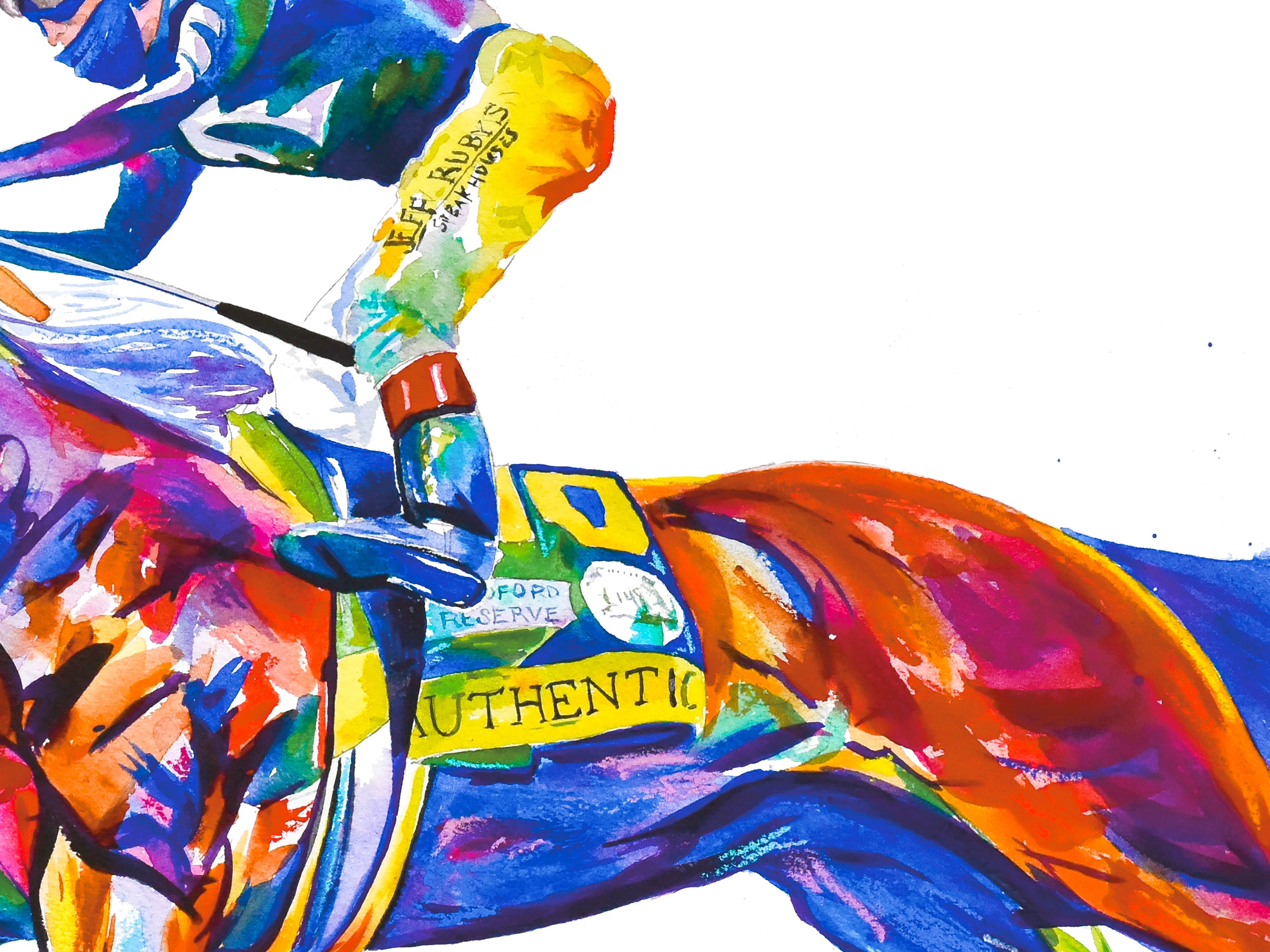 Colorful Equestrian Watercolor Print of Authentic Racehorse & - Etsy