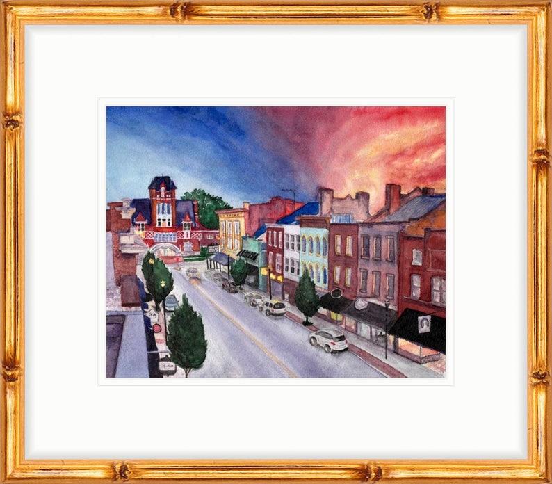 Sunset over downtown Bardstown KY giclee art print Etsy