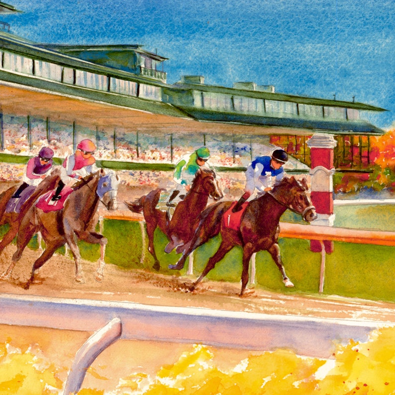 Detail shot. Keeneland Race Track Fall Meet II - Watercolor Art Print Kentucky horse racing, watercolor equestrian art print