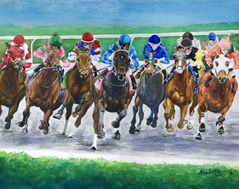 Around The Bend Keeneland Race Track horse racing watercolor print