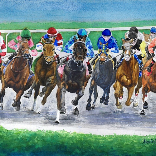 Around the Bend Keeneland Horse Racing Giclee Watercolor Print | Etsy