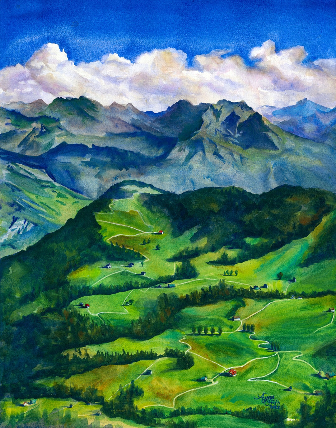 Switzerland Swiss Alps Art Print Watercolor the Sound of