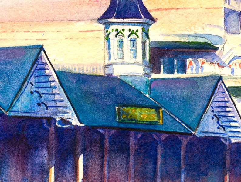 Kentucky Derby late afternoon almost sunset Churchill Downs, vibrant horse racing print, Equestrian decor, derby gift, Kentucky gift, Louisville art, Derby party, Derby memorabilia, Aimee Griffith, official artist of the Kentucky Derby, roses