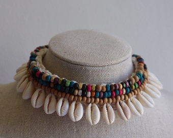 Bransoletka/kołnierz z muszli plemiennych, Burning Man, Odzież festiwalowa, Odzież Burning Man damska, Choker dla dzieci, Odzież na festiwale muzyczne, Kołnierz typu choker