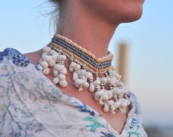 Tribal shell necklace,Burning Man, Festival Clothing, Burning Man Clothing Women, Rave Accessories,Music Festival Clothing