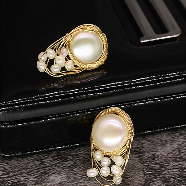 Gold Pearl Earring - Handmade pearl Bridal Earrings- Freshwater Pearl Earring