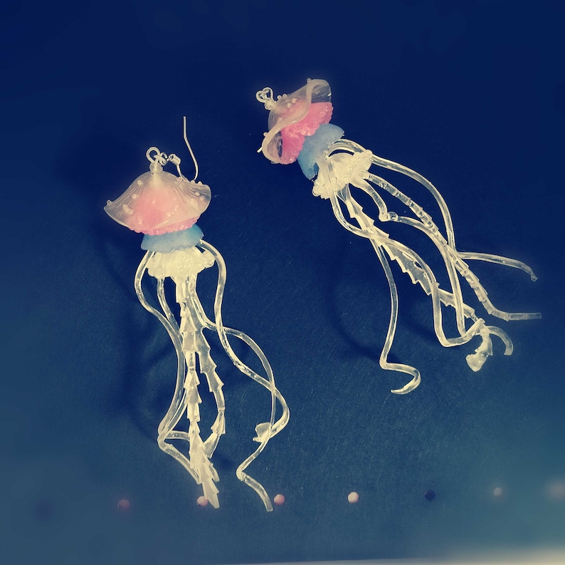 Handmade Jelly fish earrings-Ear hook or Ear Clip Jellyfish Earrings Jellyfish Earring