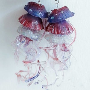Jellyfish Earring - Handmade Jelly fish earrings-Ear hook or Ear Clip jellyfish jewelry