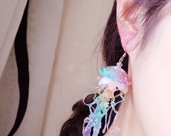 Rainbow Jellyfish Earrings -Candy colors jellyfish drop earrings-Unique earrings