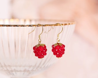 Raspberry shape earrings -Raspberry Earrings -Vivid fruit drop earrings