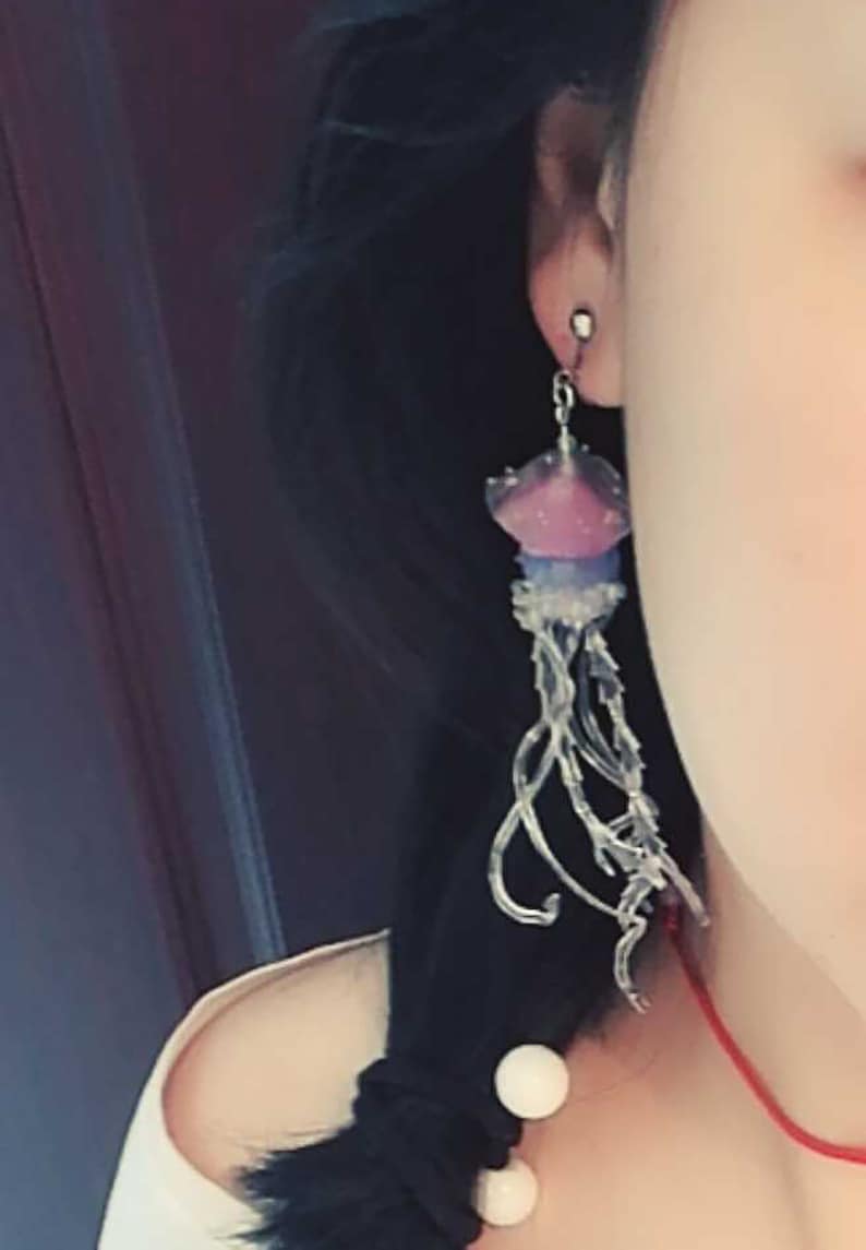 Handmade Jelly fish earrings-Ear hook or Ear Clip Jellyfish Earrings Jellyfish Earring
