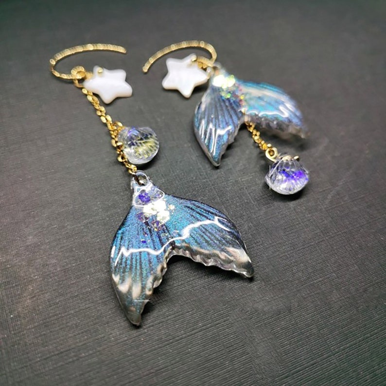 Star Mermaid Tail Earrings Handmade Princess Earrings Etsy