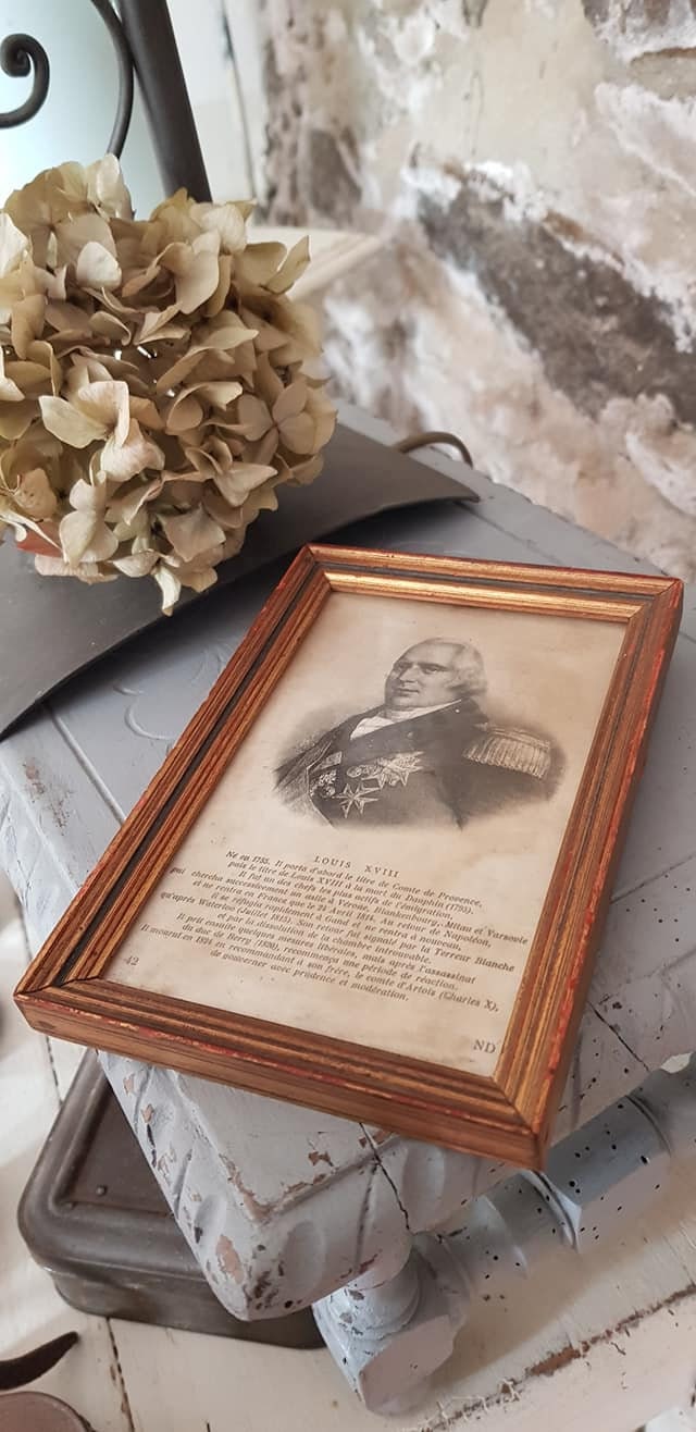 Ancien Cadre Doré à La Feuille Gravure Louis Xviii