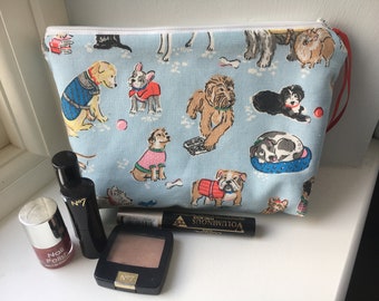 Dog print cosmetic bag, Cath Kidston fabric, dog print fabric, dog pencil case, birthday gift for her.