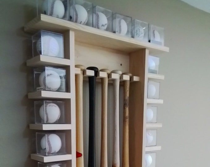 5bat Vertical wood - Baseball Bat Display Rack W/ Multiple Shelves