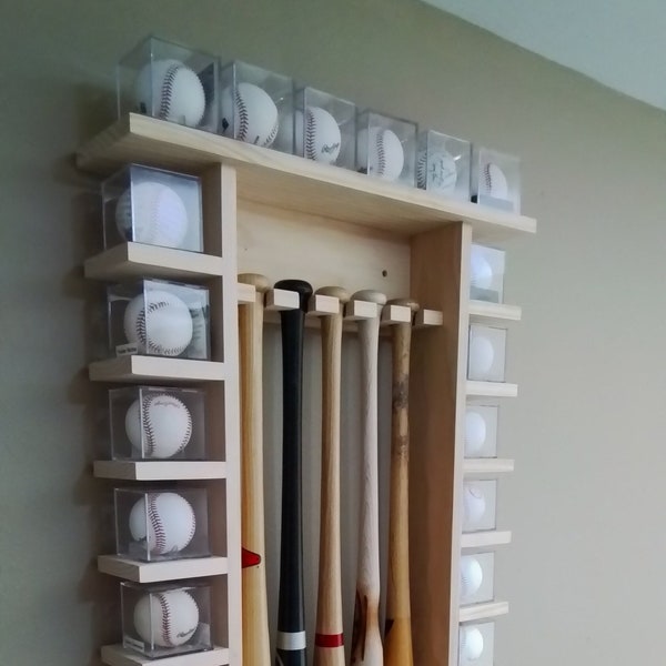5bat Vertical wood - Baseball Bat Display Rack W/ Multiple Shelves