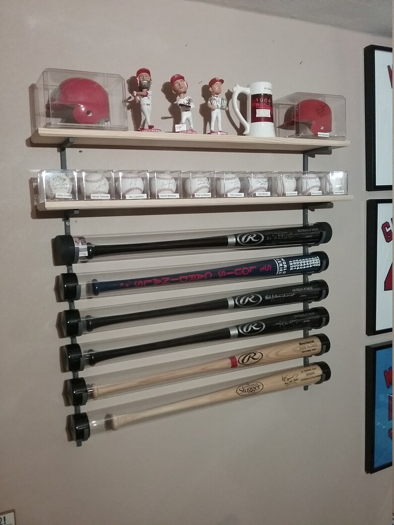 5bat Metal W/ 2 Top Shelf Baseball Bat Display Rack and Bobblehead Etsy