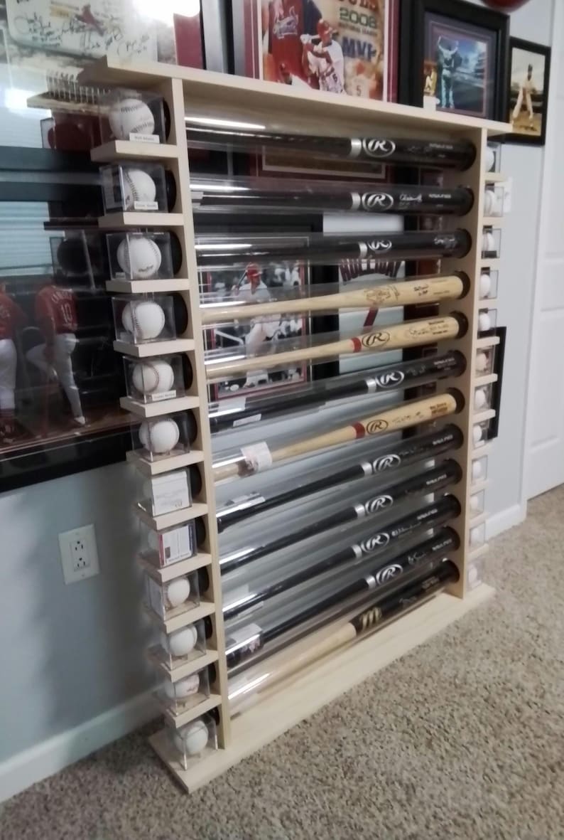 12 Bat - Wood Free Standing W/ Multi Shelf - Baseball Bat Display Rack ...