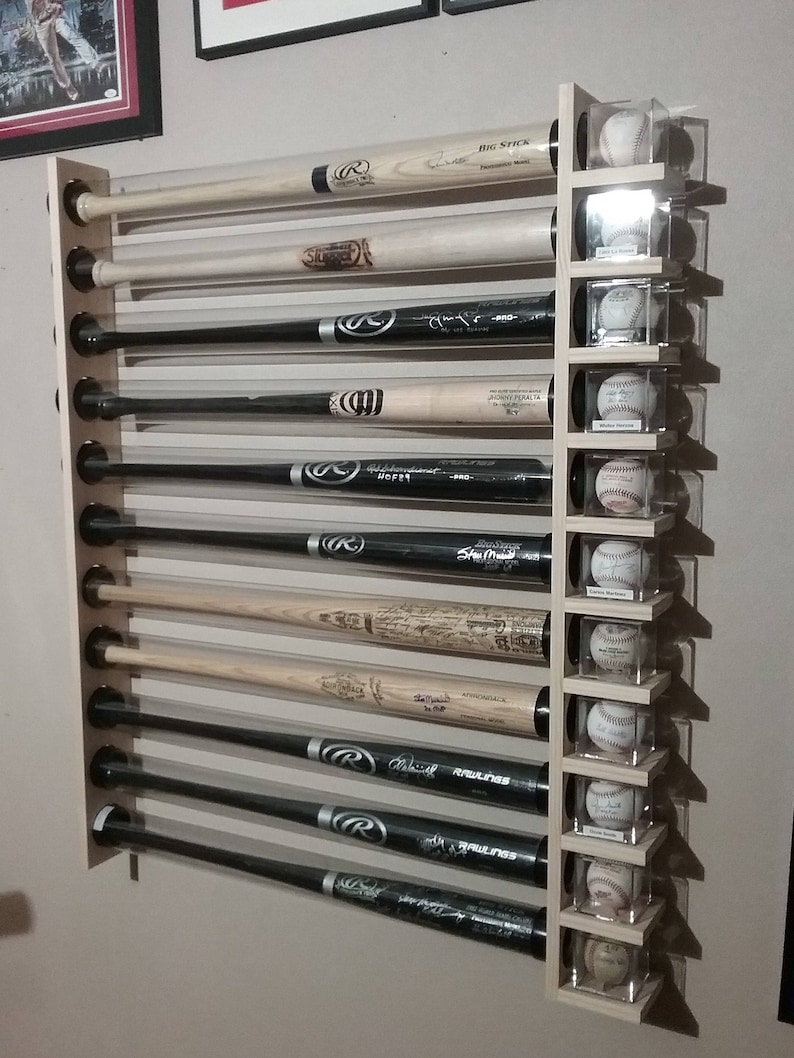 9bat Wood Baseball Bat Display Rack W/ Shelves Premium Pine Etsy