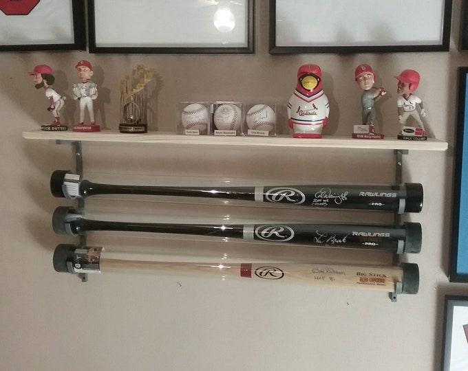 2bat metal Baseball Bat Display Rack w/ Wood Baseball Display Shelf