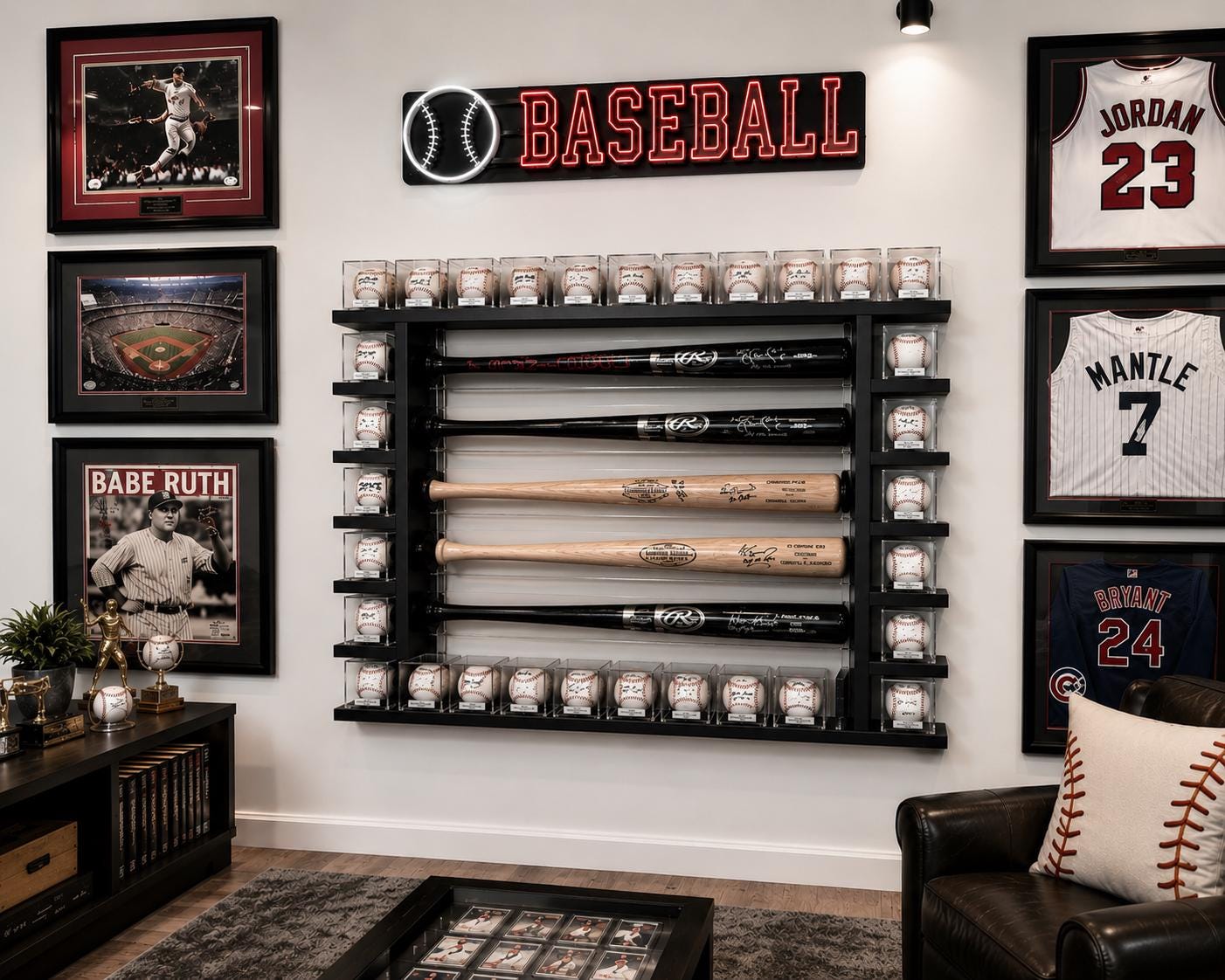 6bat Wood - Baseball Bat Display Rack W/ Multiple Shelves- Premium Pine ...