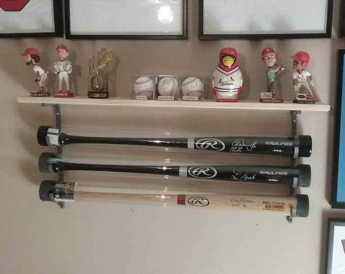 3bat metal Baseball Bat Display Rack w/ Wood Baseball Display Shelf
