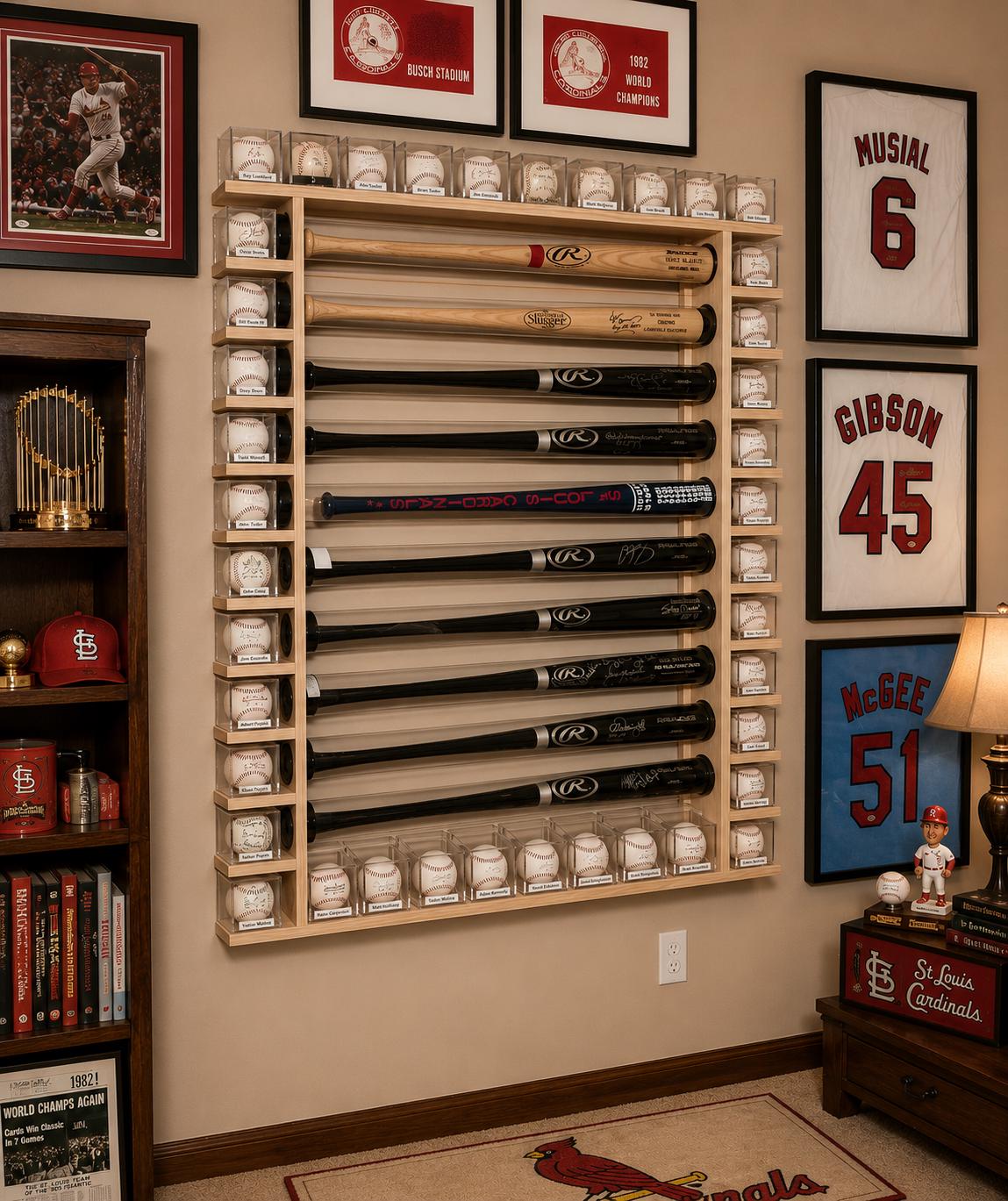 10bat Wood - Baseball Bat Display Rack W/ Multiple Shelves- Premium ...