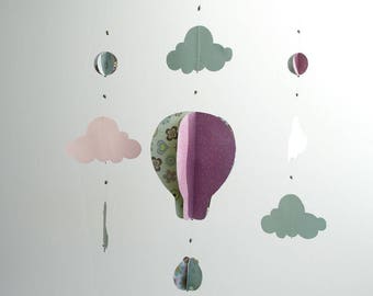 Suspension - Mobile hot air balloon, stars and clouds of origami paper