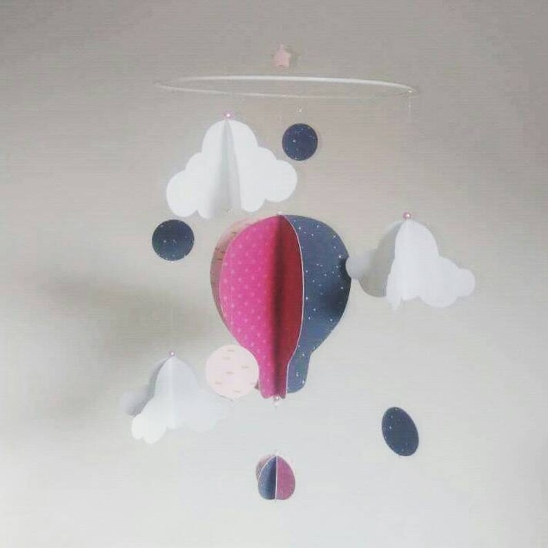 Suspension Mobile montgolfière, étoiles et nuages en papier origami CREATION A LA DEMANDE image 4