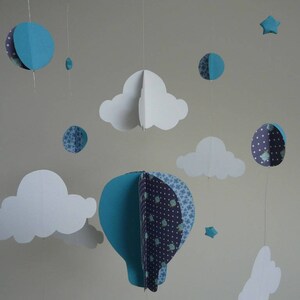 Suspensión Globo de aire caliente móvil, estrellas y nubes en papel origami CREATION EN EL DEMANDE imagen 2