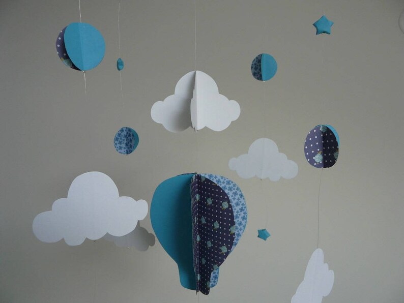 Suspension Mobile hot air balloon, stars and clouds paper origami creating A LA DEMANDE image 2