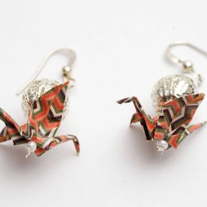 Origami cranes pattern vintage and silver metal bead for clip-on earrings image 1