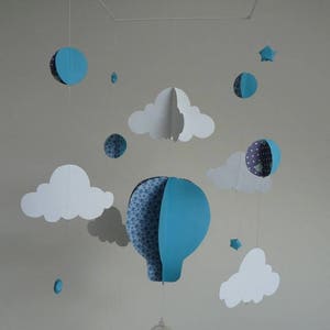 Suspension Mobile hot air balloon, stars and clouds paper origami creating A LA DEMANDE image 1