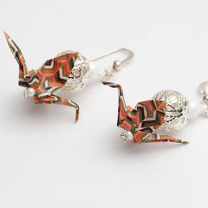 Origami cranes pattern vintage and silver metal bead for clip-on earrings image 3