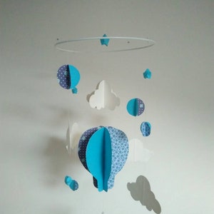 Suspension Mobile montgolfière, étoiles et nuages en papier origami CREATION A LA DEMANDE image 5
