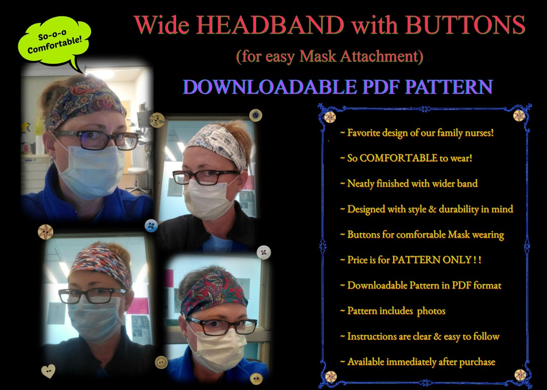 Headband, Buttons, Nurse, Pattern, Different, Mask Friendly, PDF ...